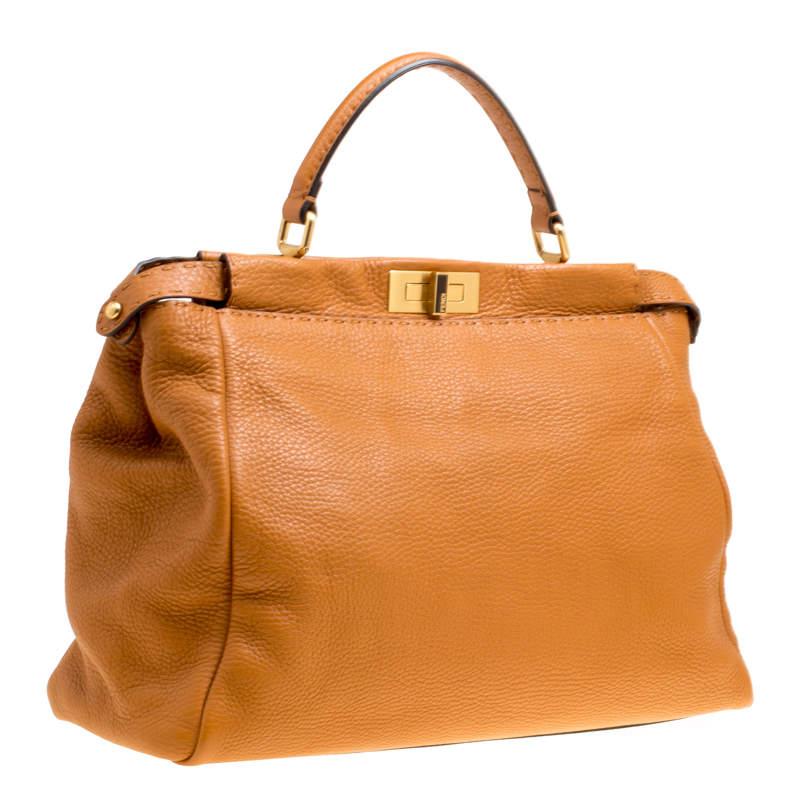 Women's Fendi Brown Selleria Leather Large Peekaboo Top Handle Bag For Sale