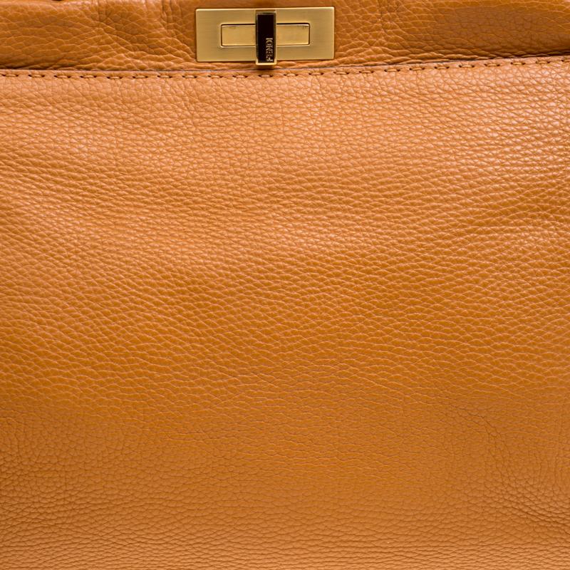Fendi Brown Selleria Leather Large Peekaboo Top Handle Bag In Excellent Condition In Dubai, Al Qouz 2