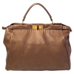 Fendi Brown Selleria Leather Large Peekaboo Top Handle Bag