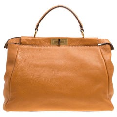 Used Fendi Brown Selleria Leather Large Peekaboo Top Handle Bag