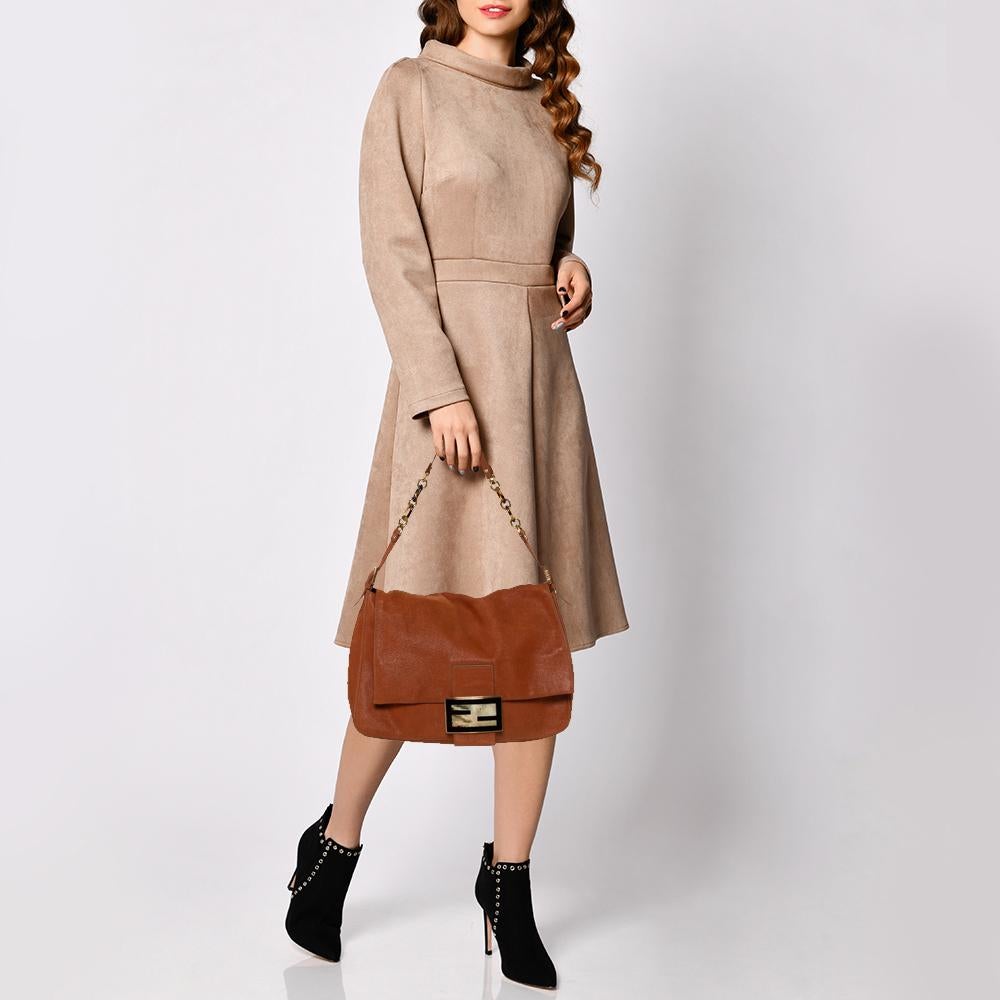 Fendi Brown Shimmer Leather Mama Forever Shoulder Bag In Good Condition In Dubai, Al Qouz 2