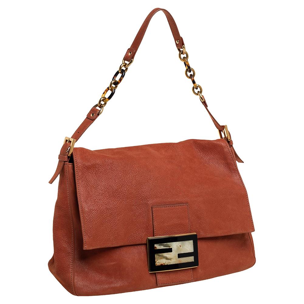 Women's Fendi Brown Shimmer Leather Mama Forever Shoulder Bag