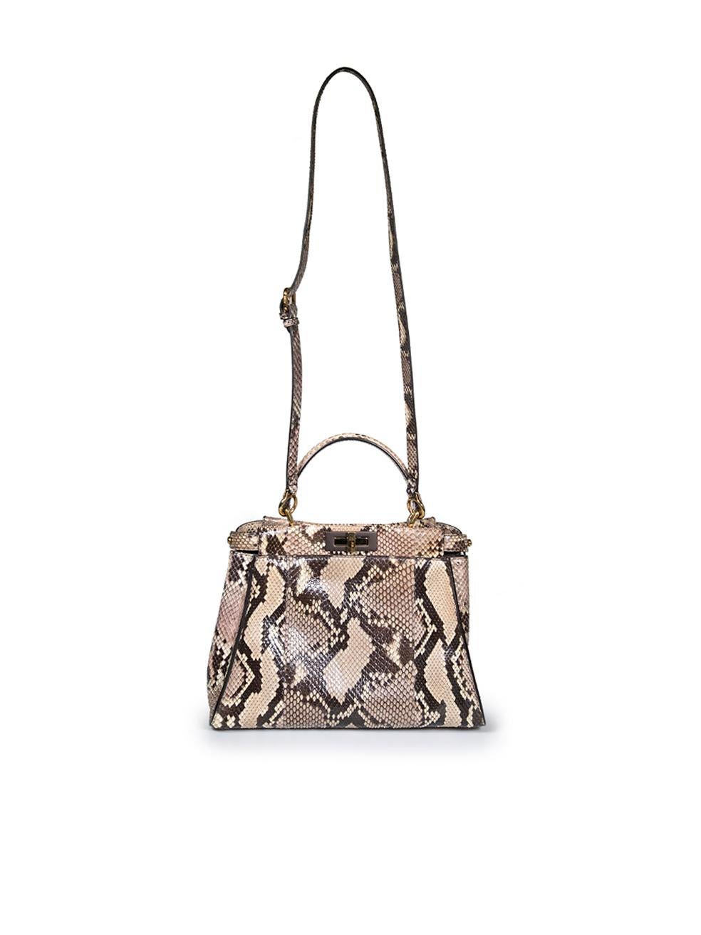 Fendi Brown Snakeskin Peekaboo ISeeU Top-Handle Bag In Good Condition For Sale In London, GB