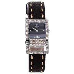 Fendi Brown Stainless Leather Diamond 5200L Women's Wristwatch 23 mm