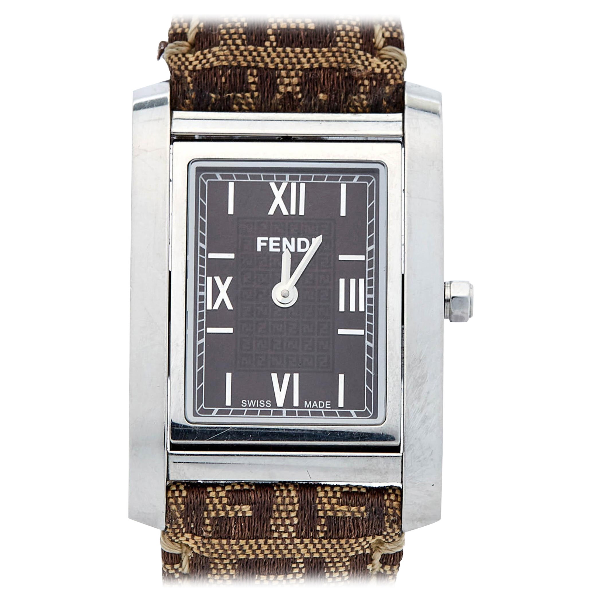 Fendi Brown Stainless Steel Canvas 7600M Women's Wristwatch 27 mm