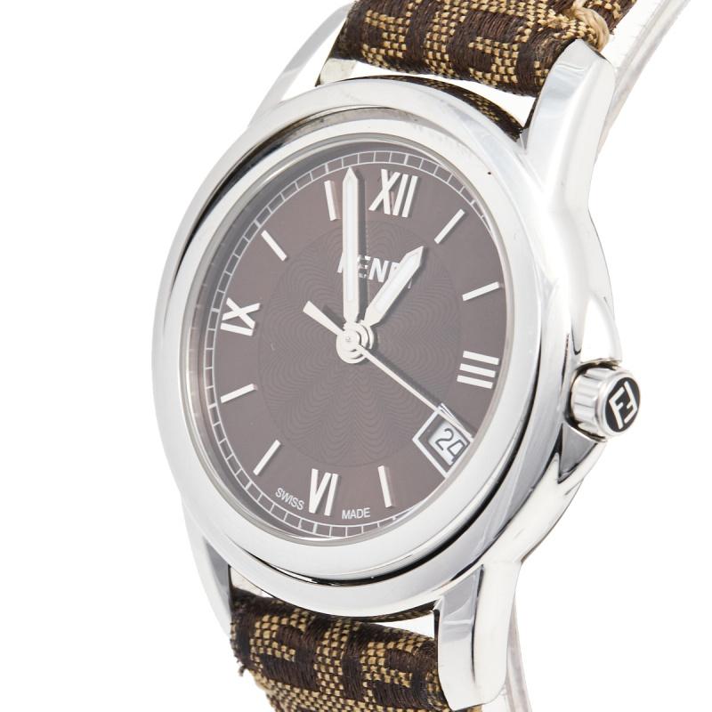 Fendi Brown Stainless Steel Leather 002-149 Women's Wristwatch 37 mm 3