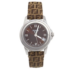 Reloj de pulsera de mujer Fendi 002-149 de piel de acero inoxidable marrón 37 mm