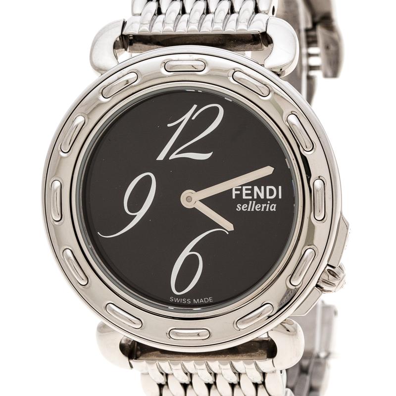Fendi Brown Stainless Steel Selleria 8100M Women's Wristwatch 37 mm In Good Condition In Dubai, Al Qouz 2
