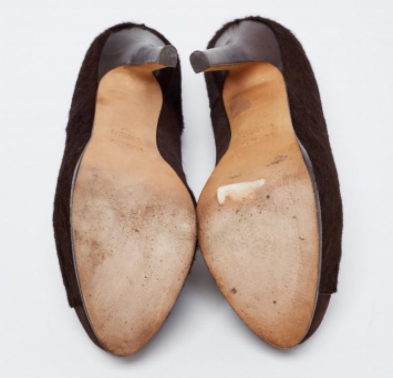 Noir Fendi - Escarpins à plateforme en daim et poils de veau Brown - Taille 37 en vente