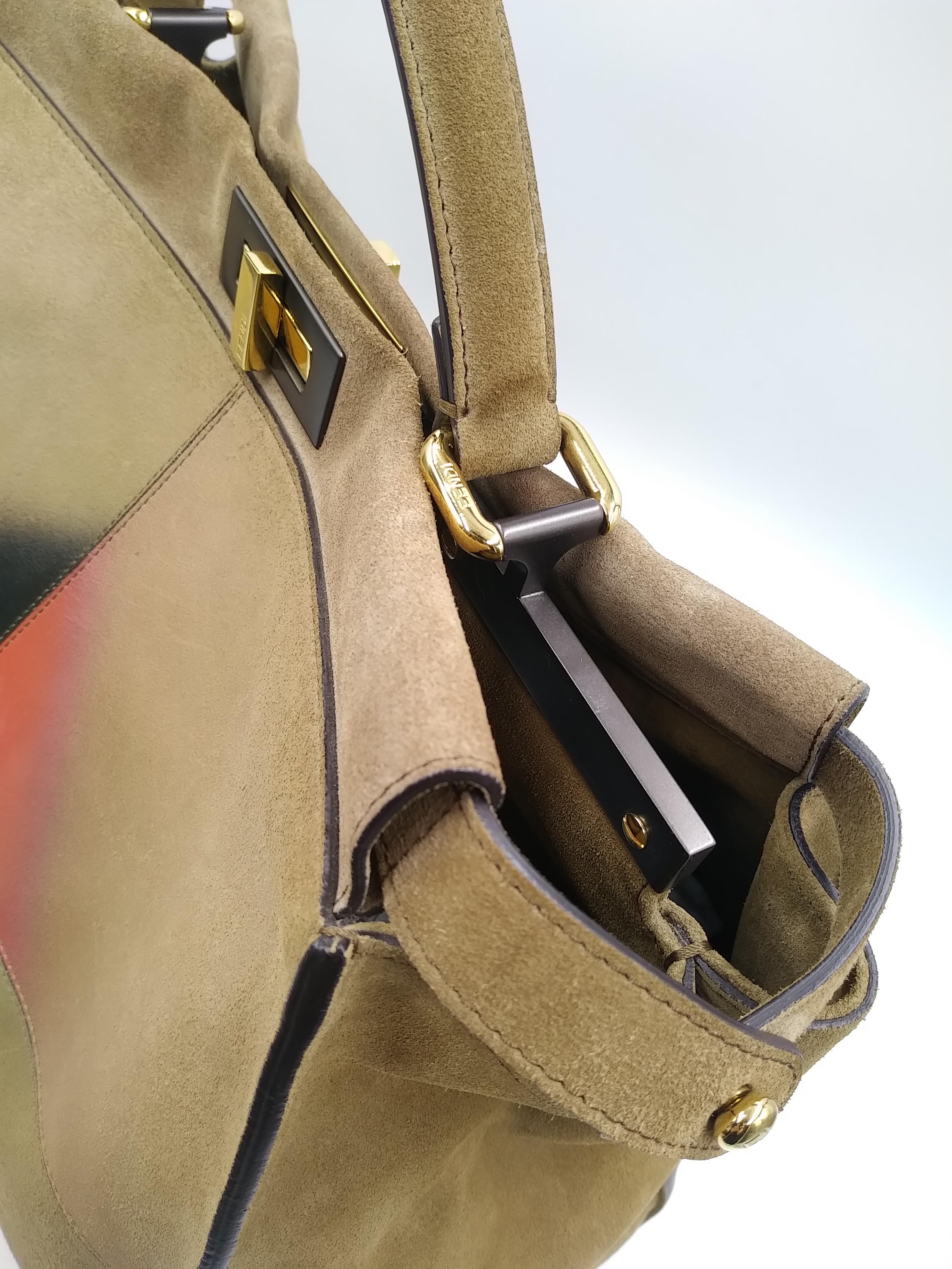 Fendi Braunes Wildleder und Lackleder Gradient Color rhombus Große Peekaboo Tasche für Damen oder Herren im Angebot