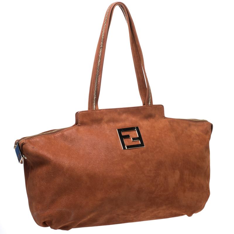 Fendi Brown Suede Chain Handle Tote In Good Condition In Dubai, Al Qouz 2