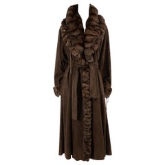 Fendi Brown Suede & Fur Collar Coat Size S