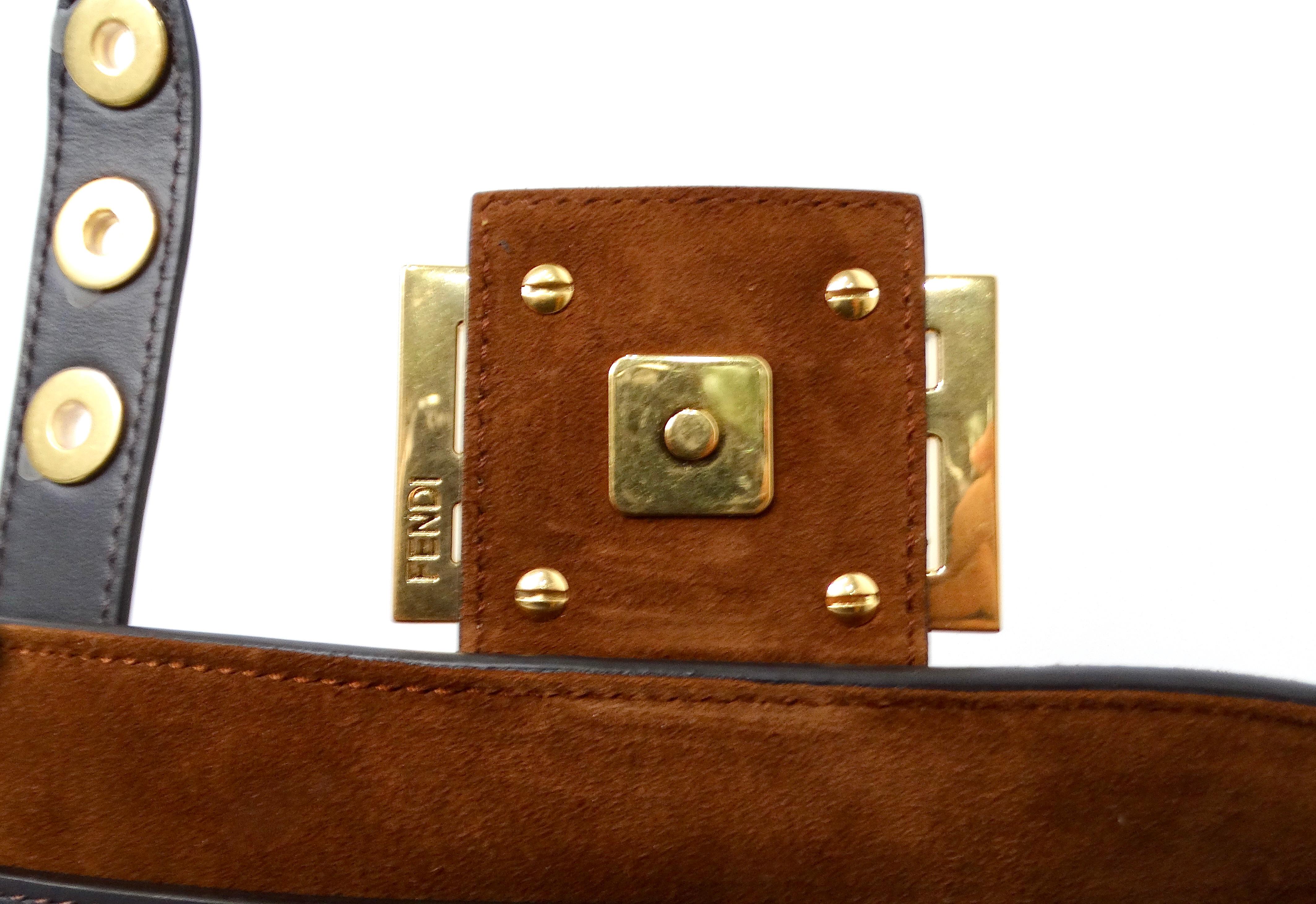 Fendi Brown Suede Leather Trimmed Cage Baguette Shoulder Bag circa 2019 For Sale 10