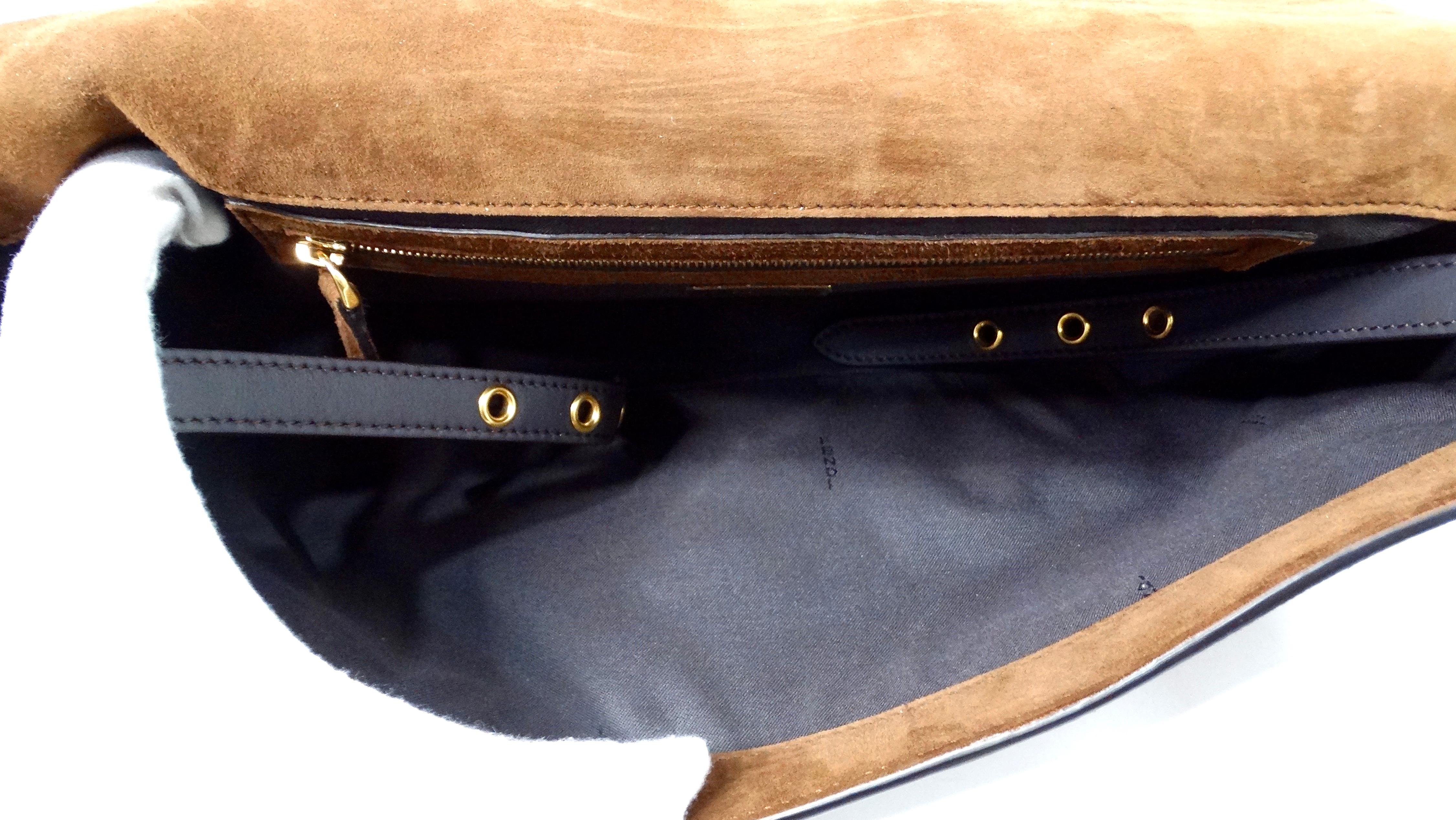 Fendi Brown Suede Leather Trimmed Cage Baguette Shoulder Bag circa 2019 For Sale 11