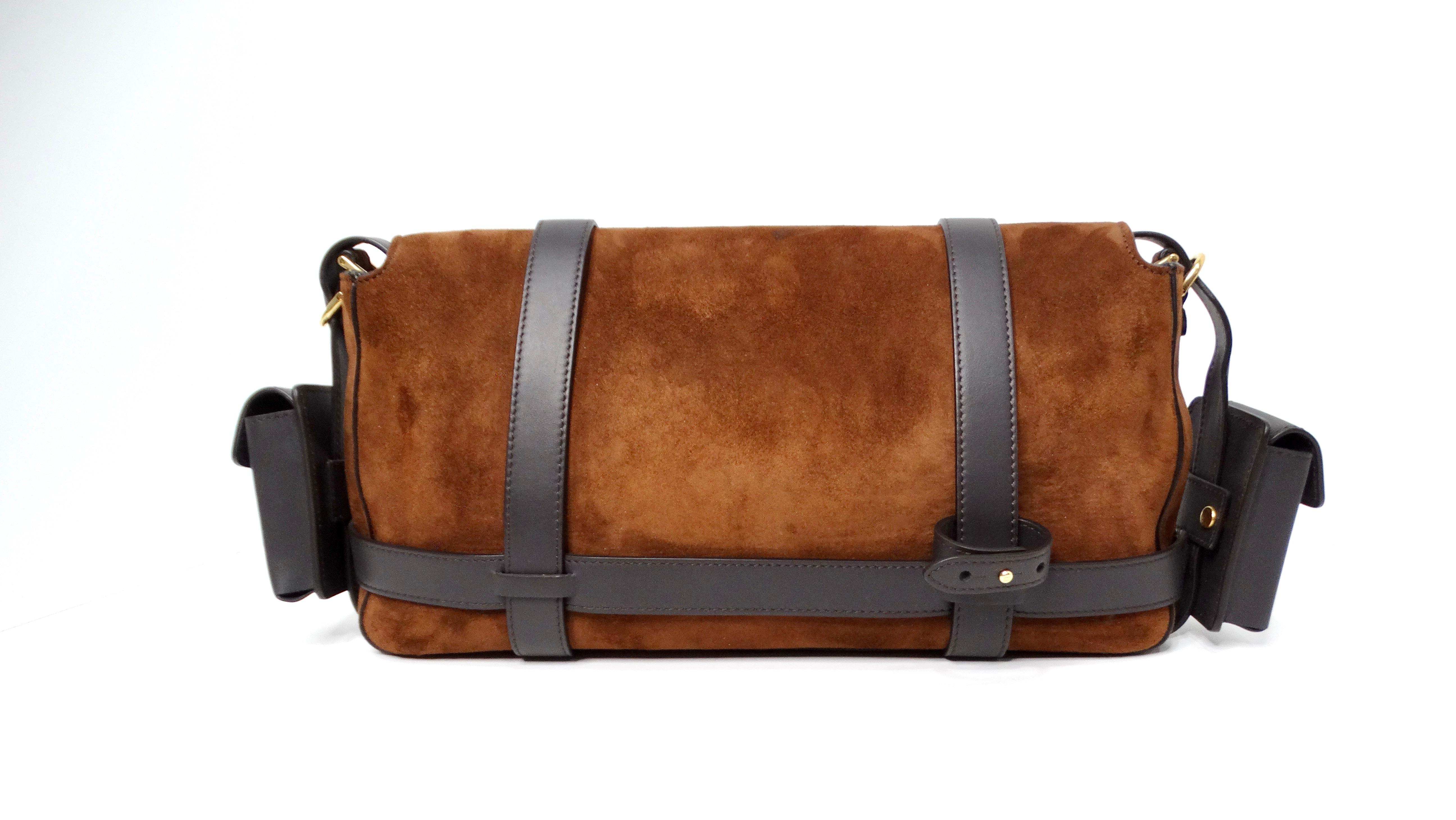 Fendi Brown Suede Leather Trimmed Cage Baguette Shoulder Bag circa 2019 For Sale 2