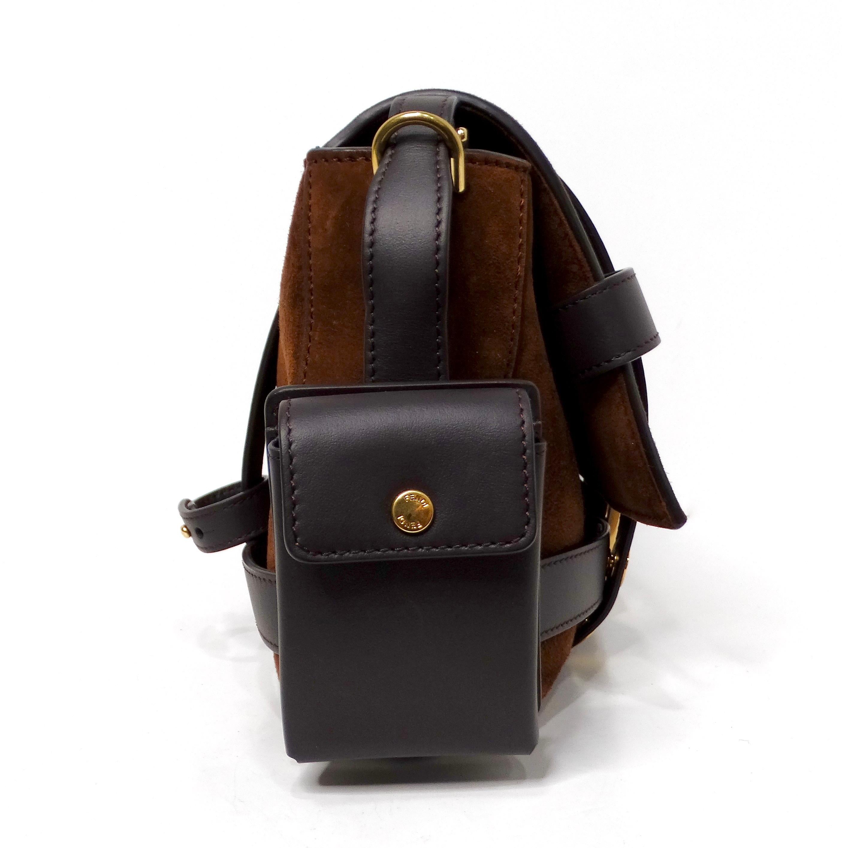 Fendi Brown Suede Leather Trimmed Cage Baguette Shoulder Bag circa 2019 For Sale 5