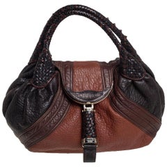 Fendi Brown/Tan Pebbled Leather Large Spy Bag