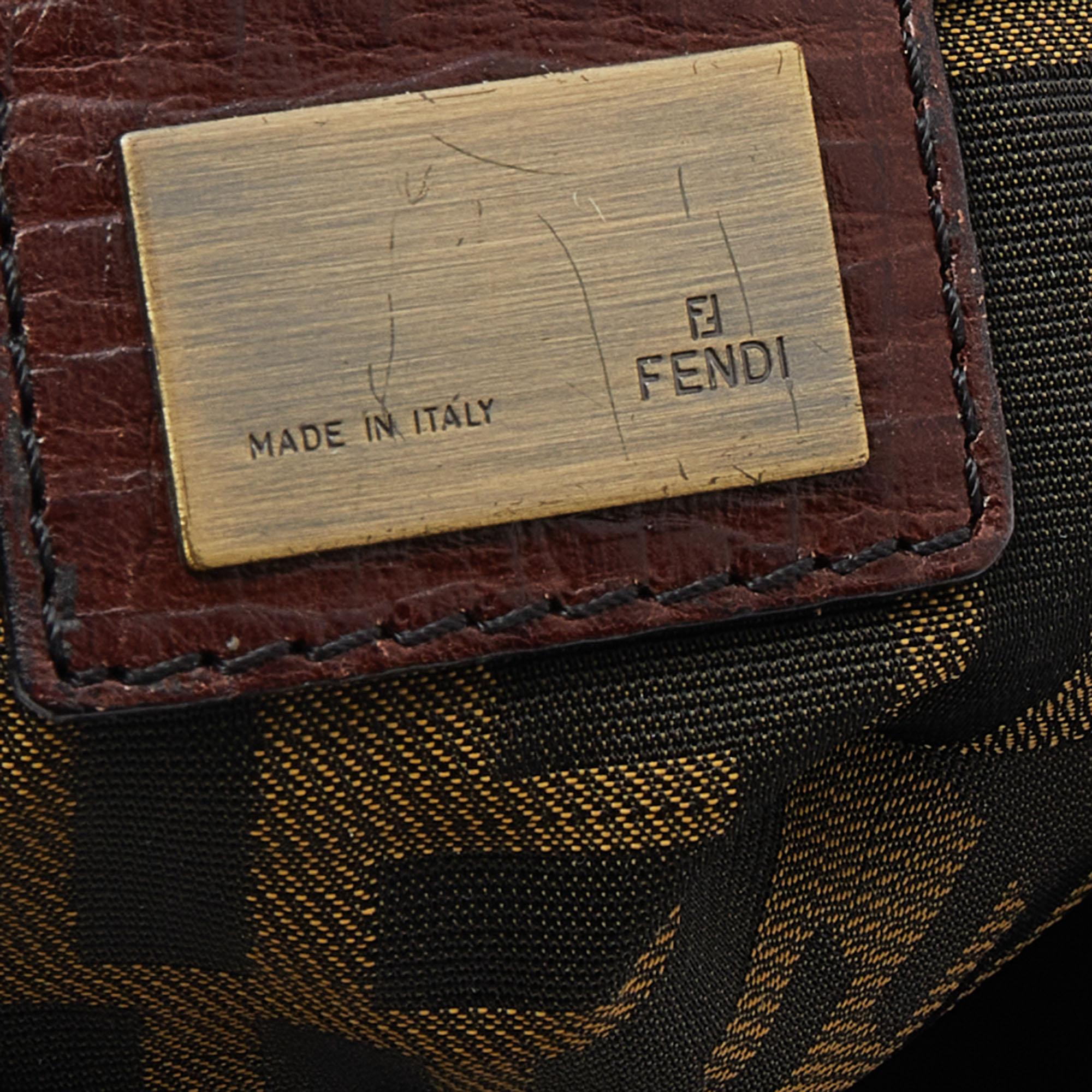 Fendi Brown Textured Embossed Leather Satchel 5