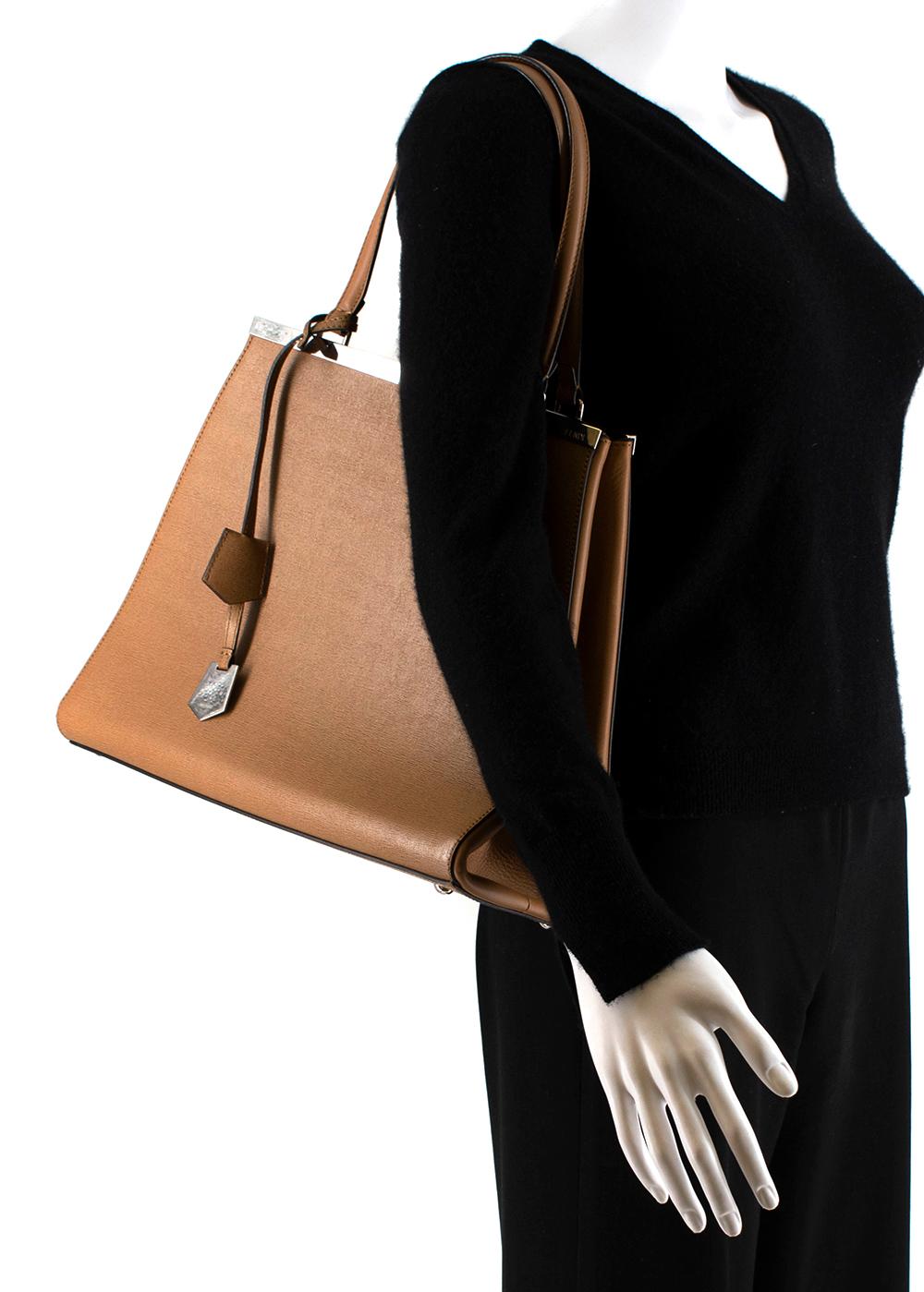 Women's or Men's Fendi Brown Textured Leather 3 Jours Tote Bag For Sale
