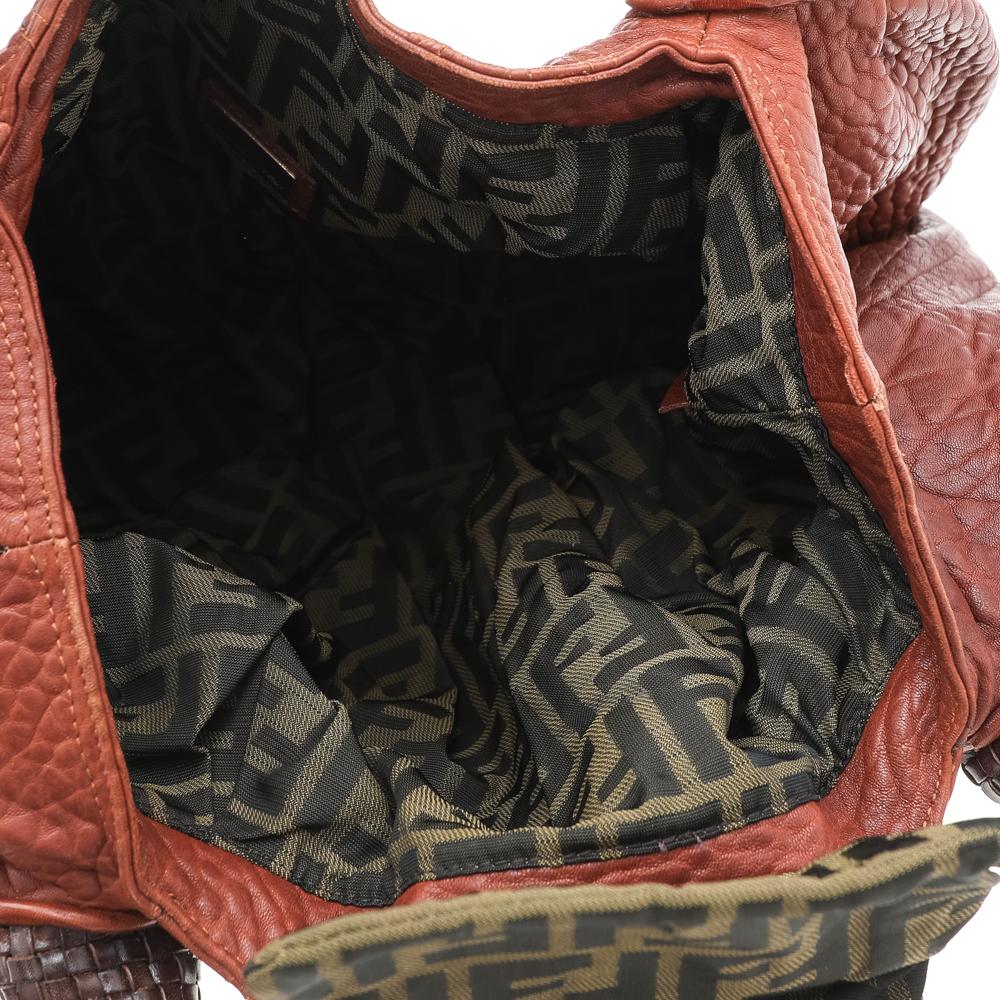 Fendi Brown Textured Leather Braided Handle Spy Hobo 6
