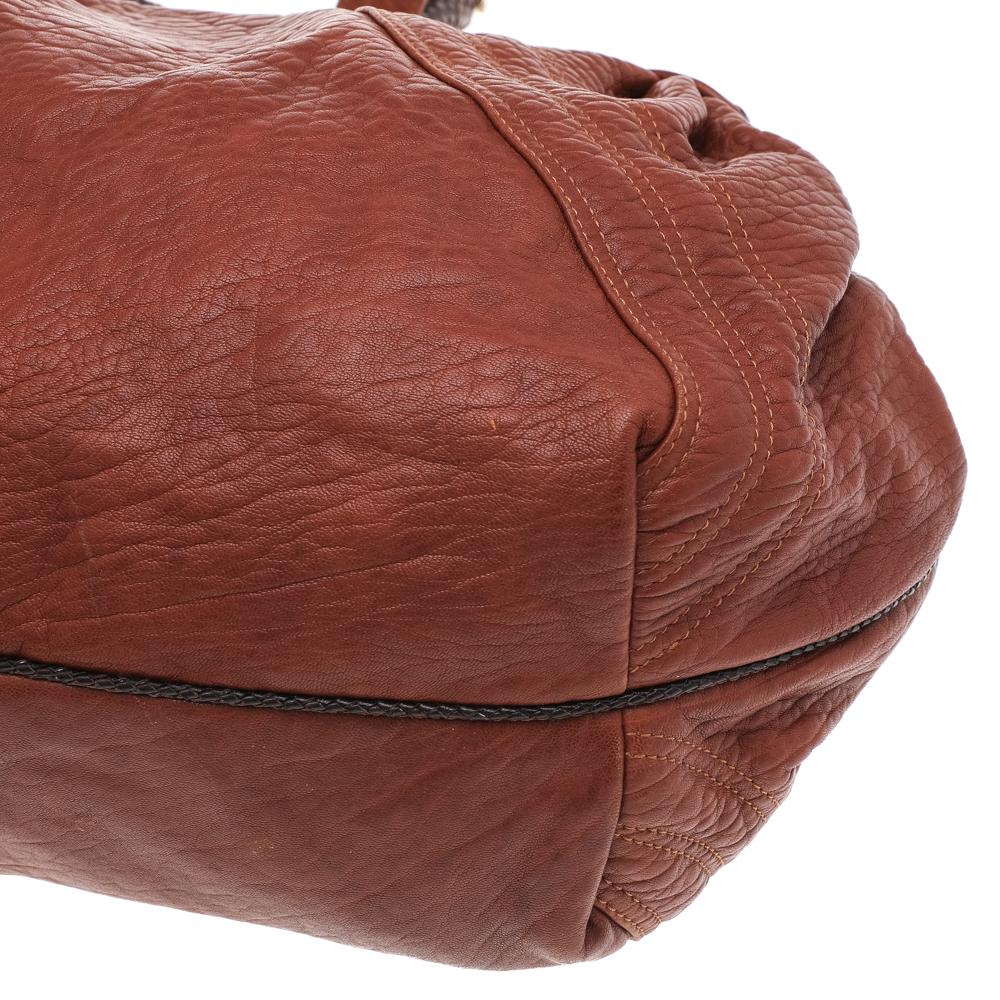 Fendi Brown Textured Leather Braided Handle Spy Hobo 3
