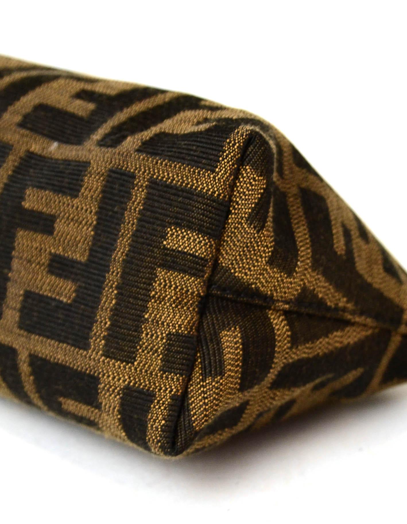 Fendi Brown Tobacco Monogram Zucca Canvas Zip Top Pouch/Cosmetic Case In Excellent Condition In New York, NY