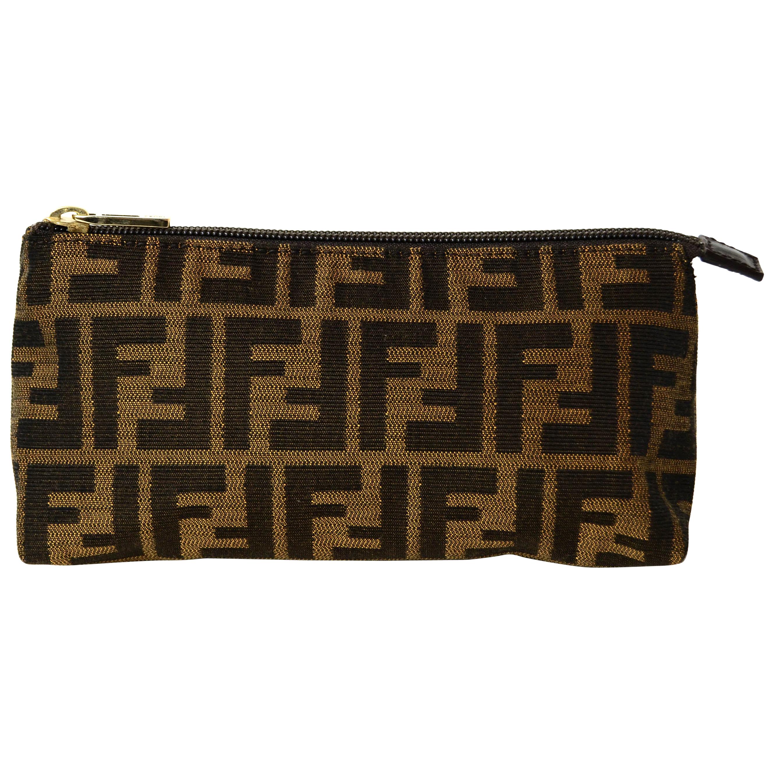 Fendi Brown Tobacco Monogram Zucca Canvas Zip Top Pouch/Cosmetic Case