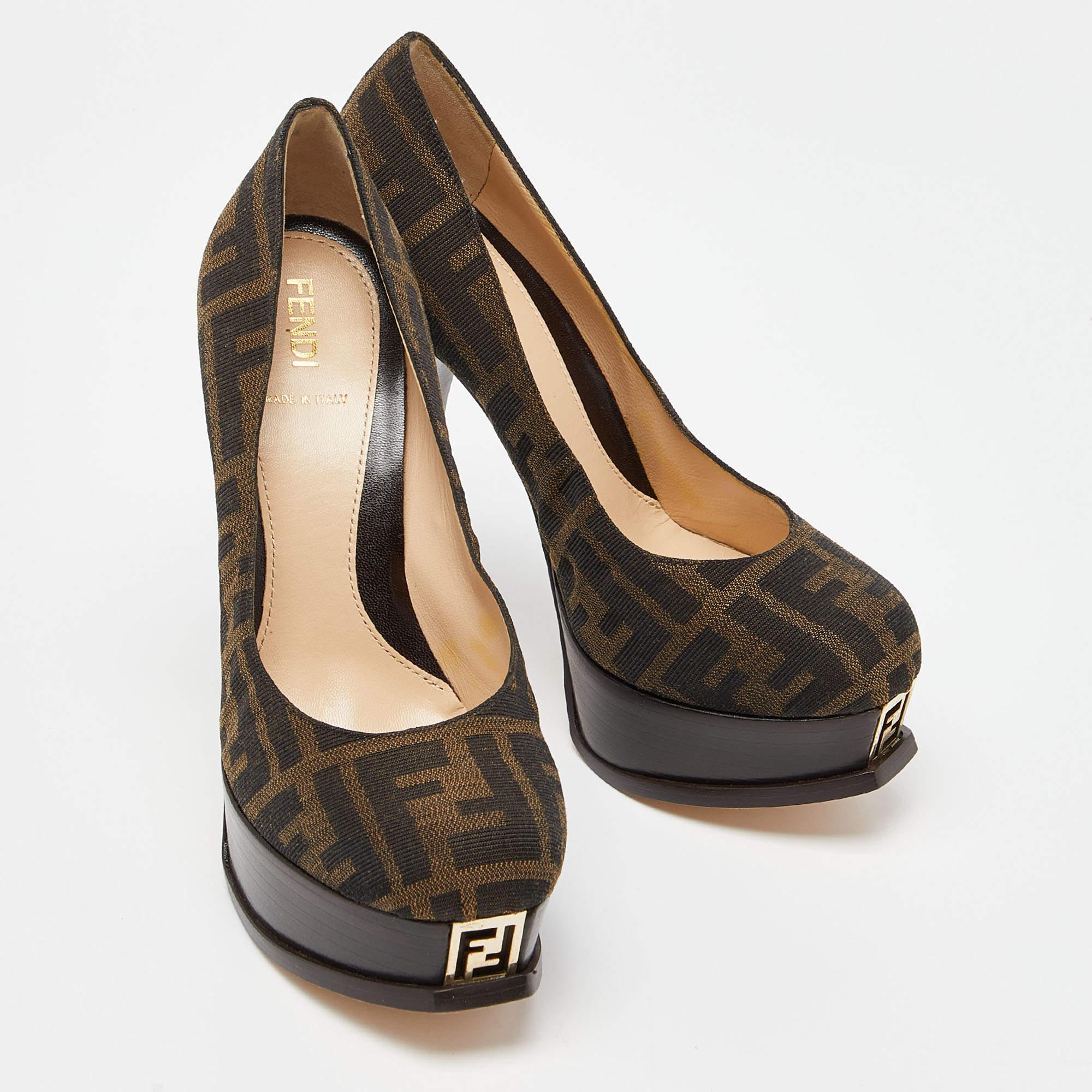 Fendi Brown Tobacco Zucca Canvas Fendista Platform Pumps Size 36.5 For ...