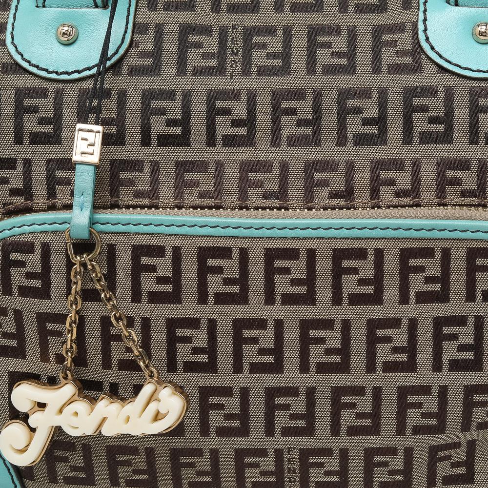 Fendi Brown/Turquoise Zucchino Canvas And Leather Satchel 5