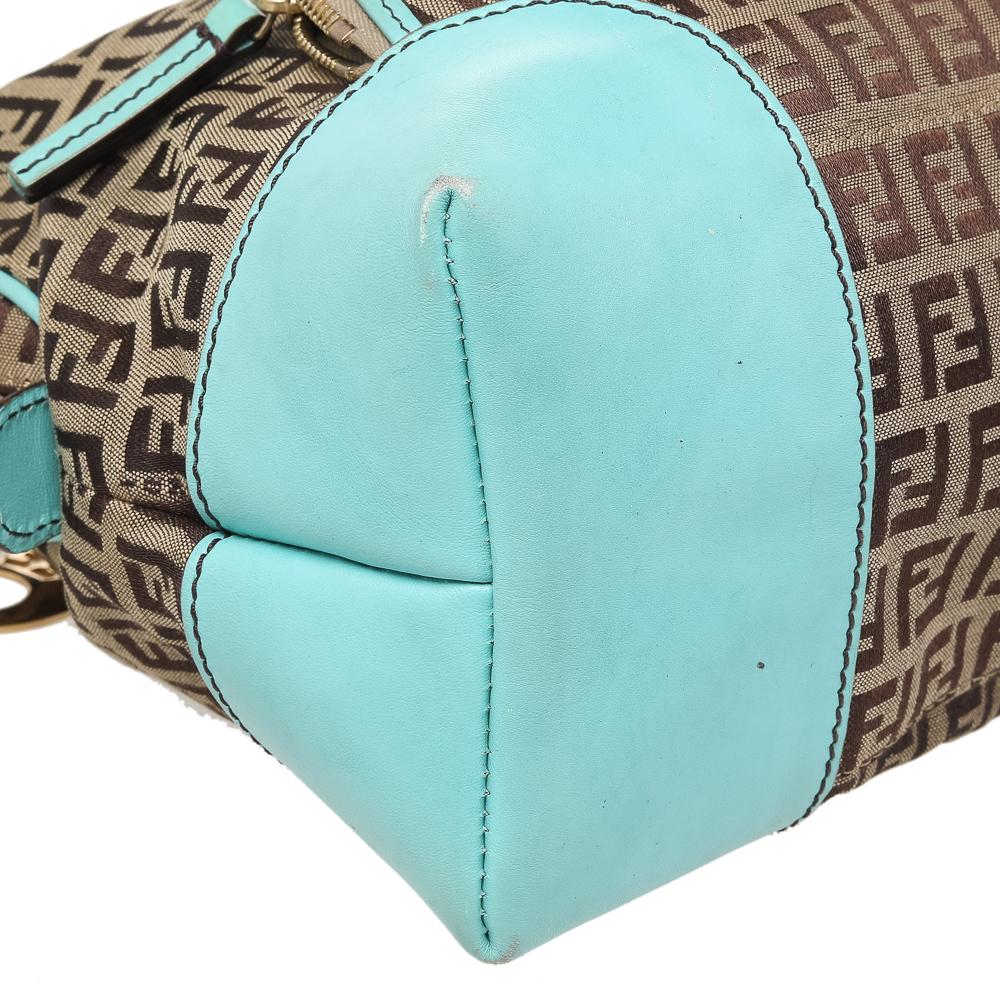 Fendi Brown/Turquoise Zucchino Canvas And Leather Satchel 1