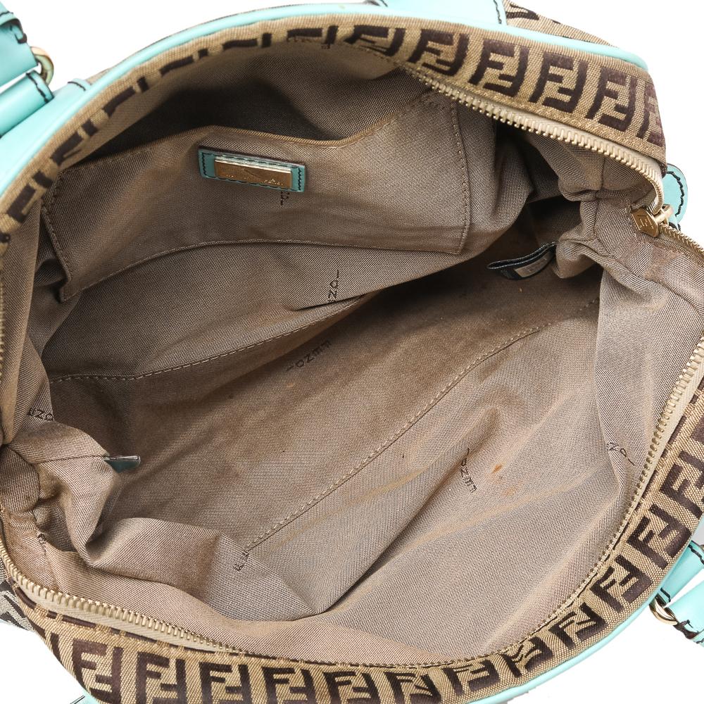 Fendi Brown/Turquoise Zucchino Canvas And Leather Satchel 3