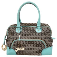 Fendi Brown/Turquoise Zucchino Canvas And Leather Satchel