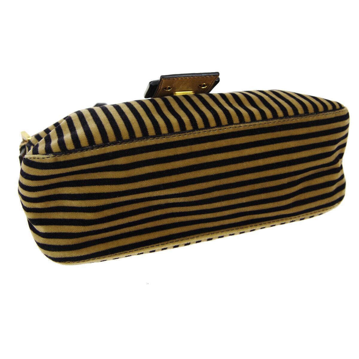 Fendi Brown Velvet Stripe Gold Logo Small Top Handle Shoulder Pochette Flap Bag In Good Condition In Chicago, IL