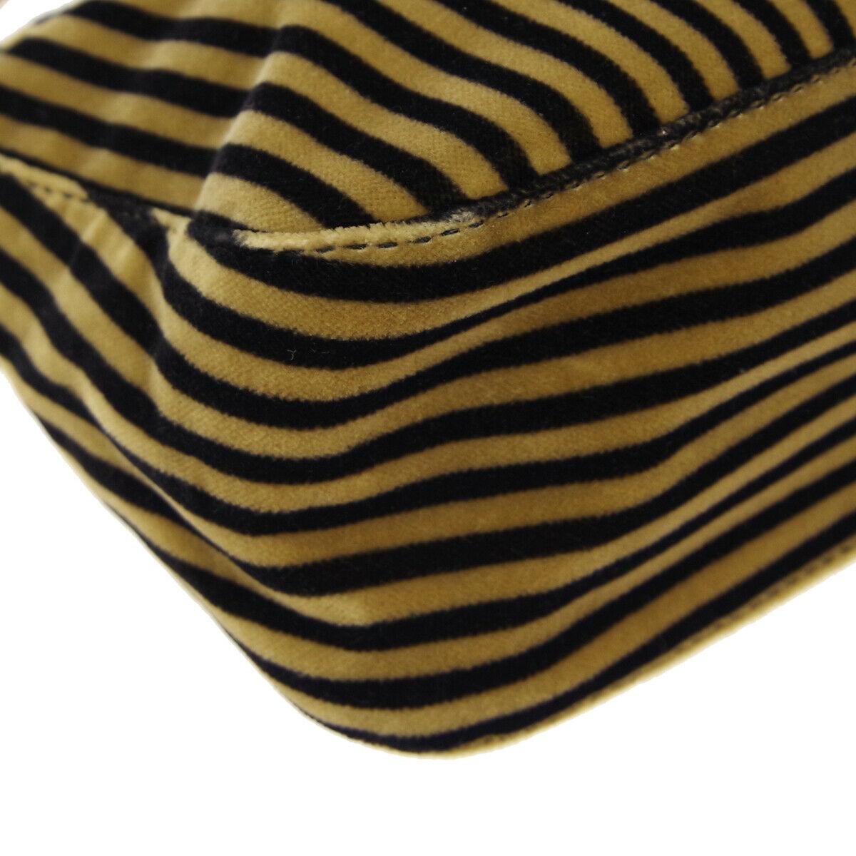 Women's Fendi Brown Velvet Stripe Gold Logo Small Top Handle Shoulder Pochette Flap Bag