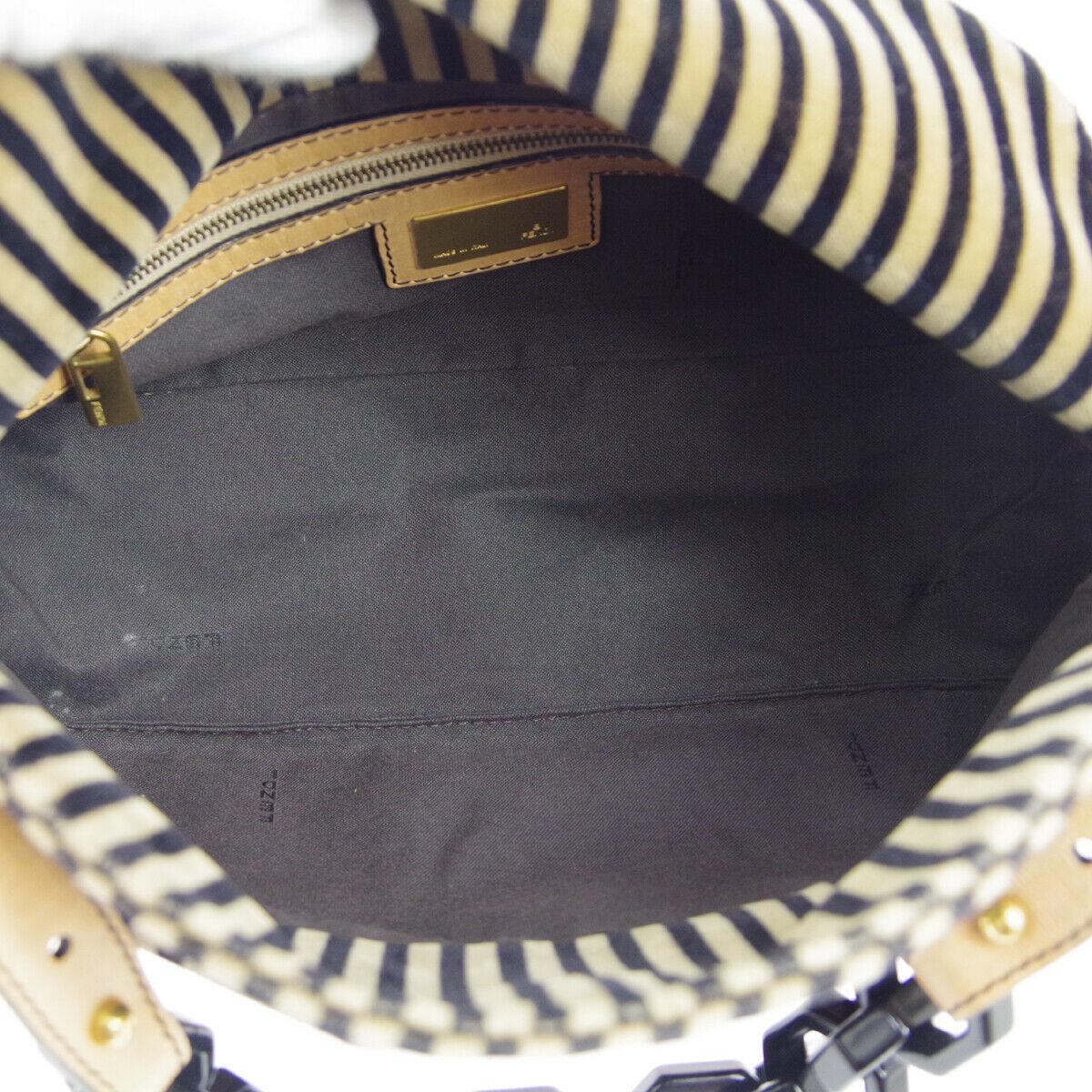 Fendi Brown Velvet Stripe Gold Logo Small Top Handle Shoulder Pochette Flap Bag 1