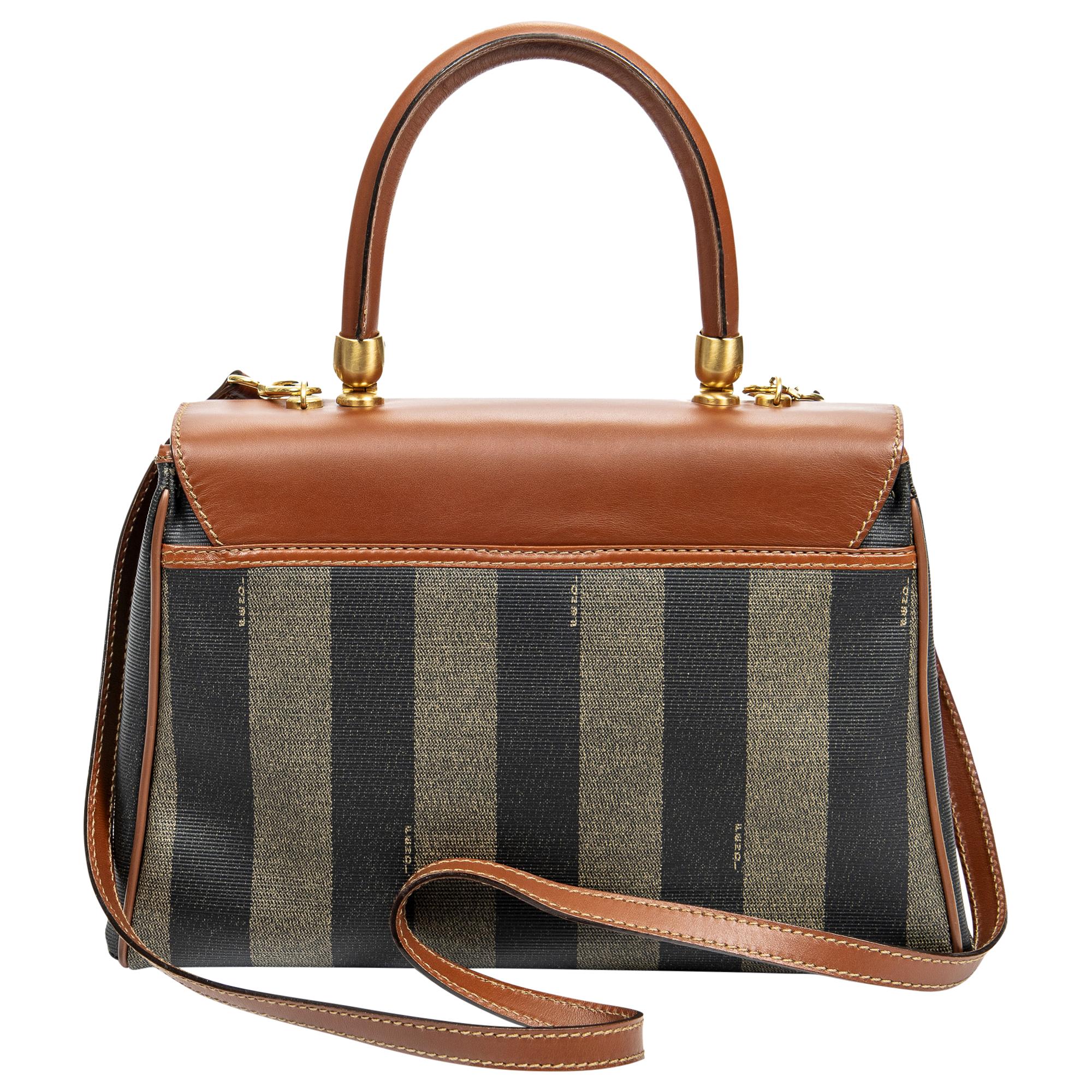 Fendi Brown Vintage Pequin Top Handle Bag In Good Condition For Sale In Atlanta, GA