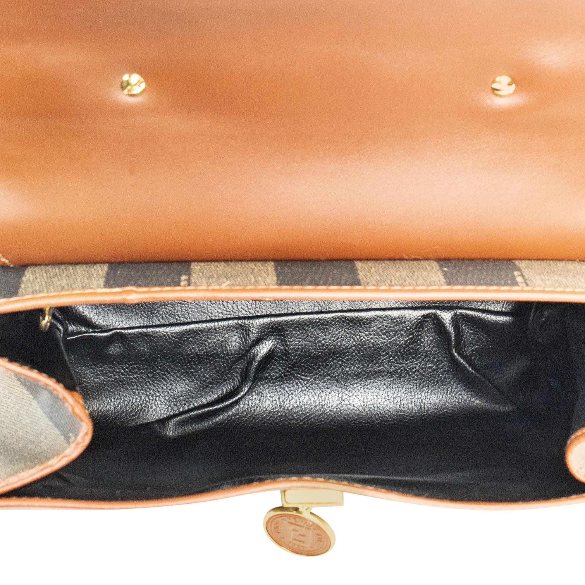 Fendi Brown Vintage Pequin Top Handle Bag For Sale 1