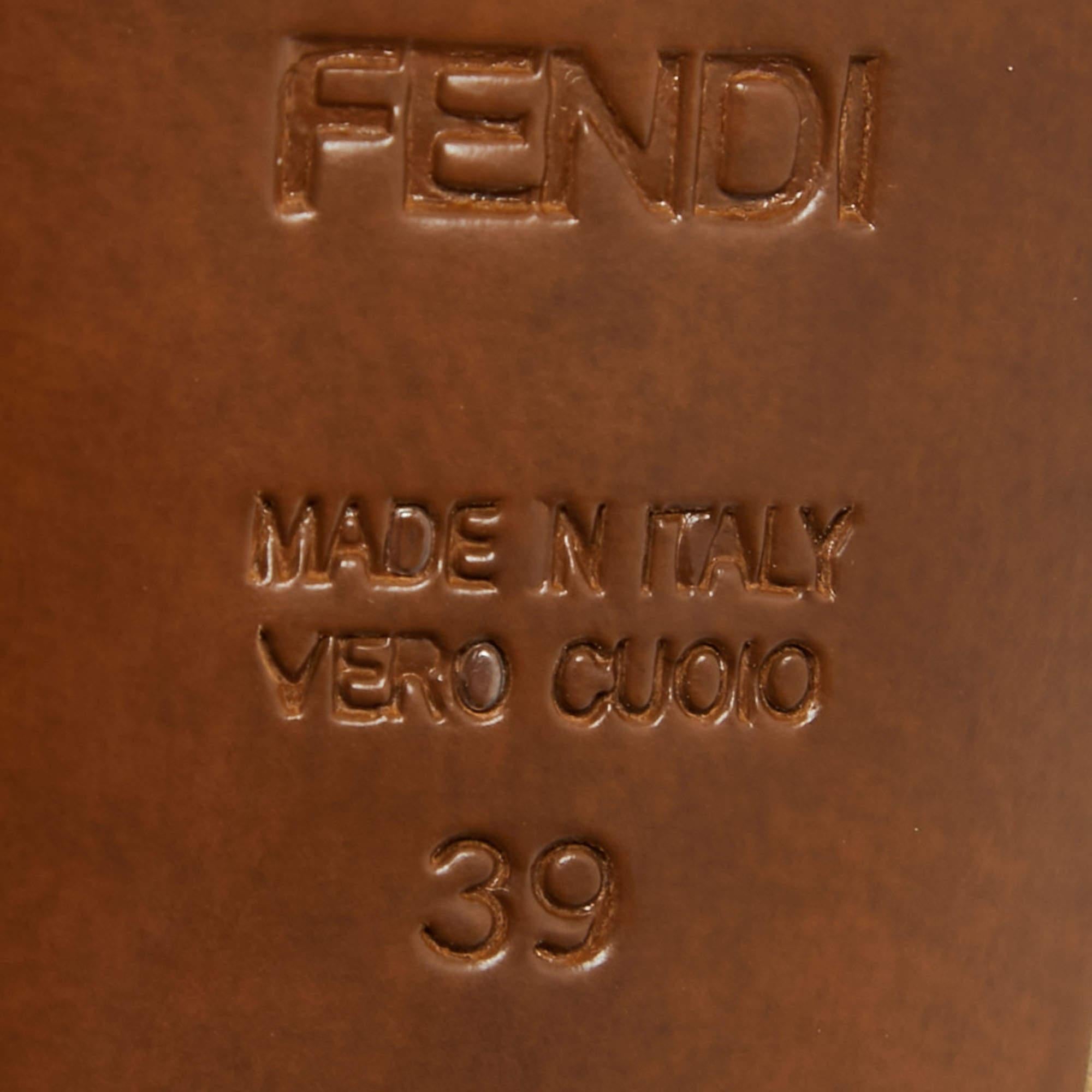 Fendi Brown/White Leather Rope Strappy Sandals Size 39 In Excellent Condition In Dubai, Al Qouz 2