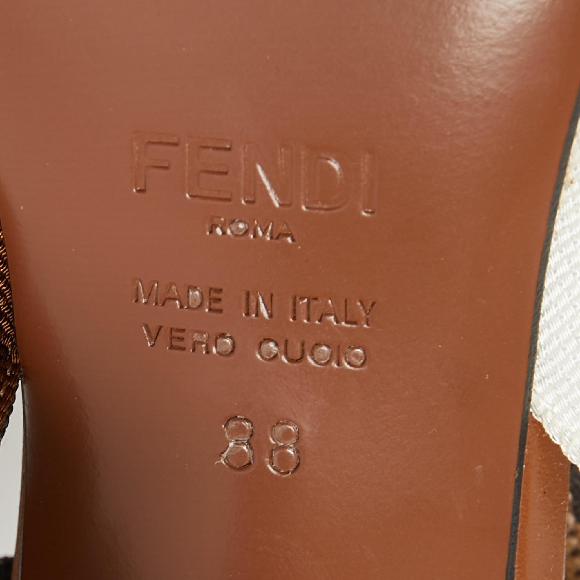 Fendi Brown/White PVC and Leather Colibri Slingback Pumps Size 38 3