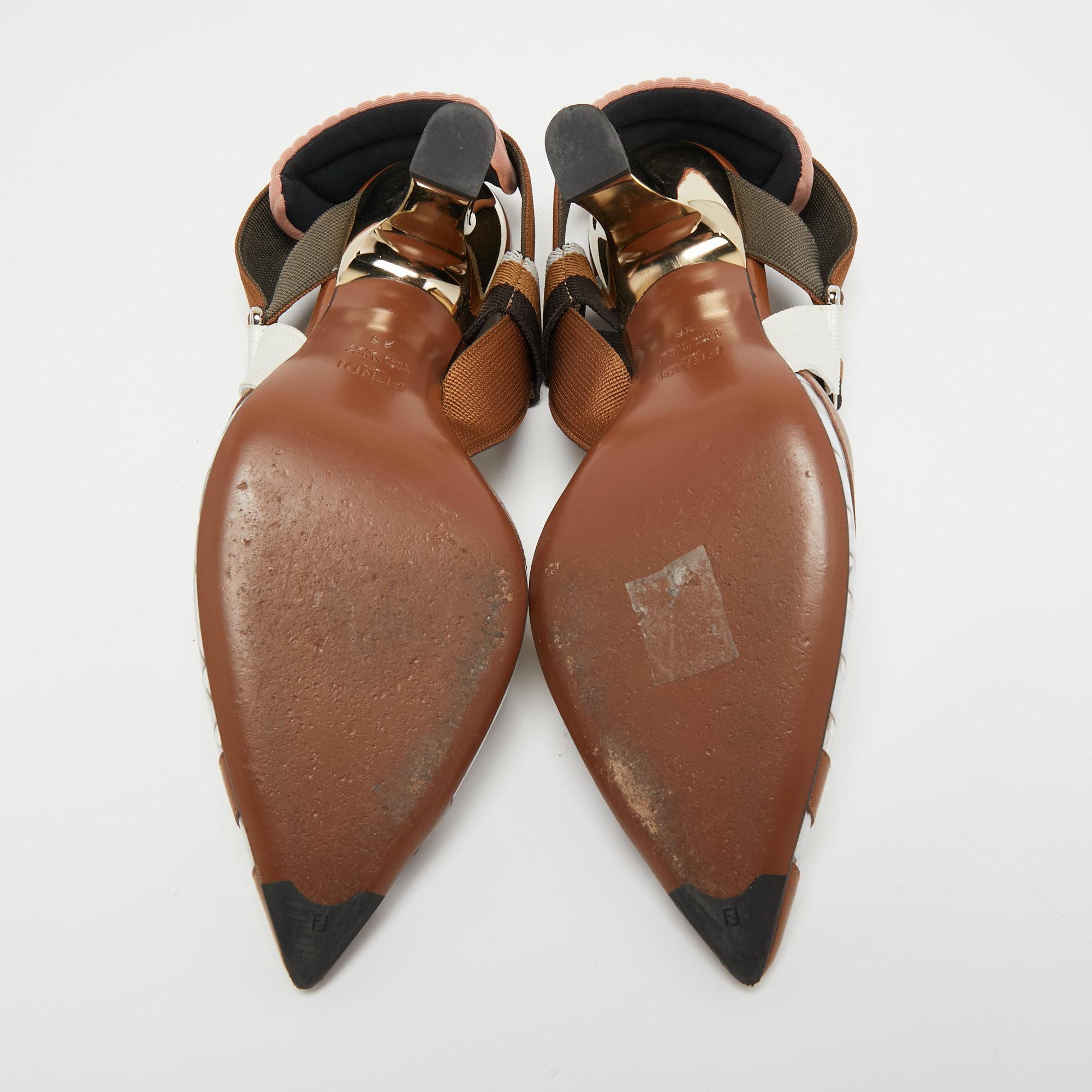 Fendi Brown/White PVC and Leather Colibri Slingback Pumps Size 38 4