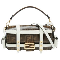 Fendi Brown/White Zucca Coated Canvas And Leather Caged Baguette Bag
