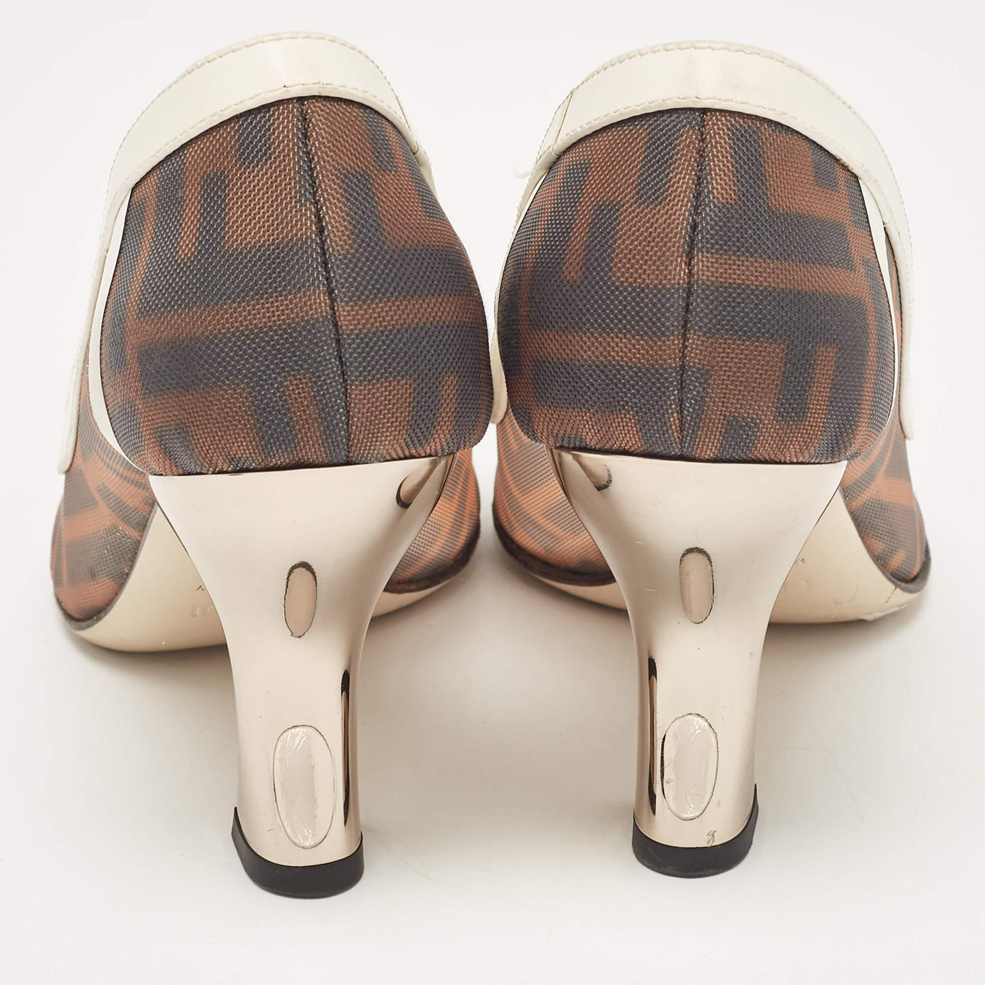 Women's Fendi Brown/White Zucca Mesh and Leather Colibri Pumps Size 35