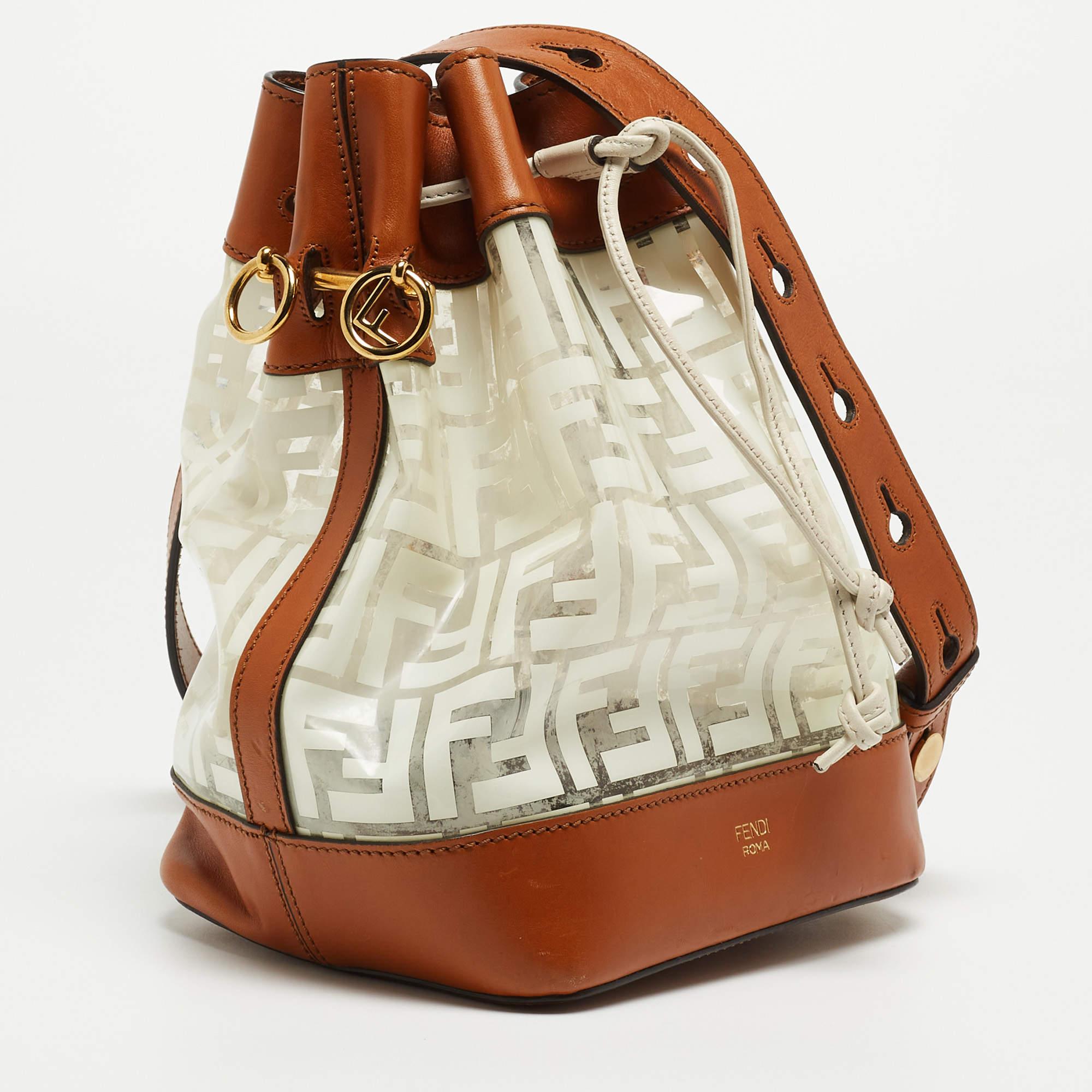 Fendi Brown/White Zucca Print PVC and Leather Mon Tresor Bucket Bag 14