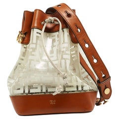 Fendi Brown/White Zucca Print PVC and Leather Mon Tresor Bucket Bag