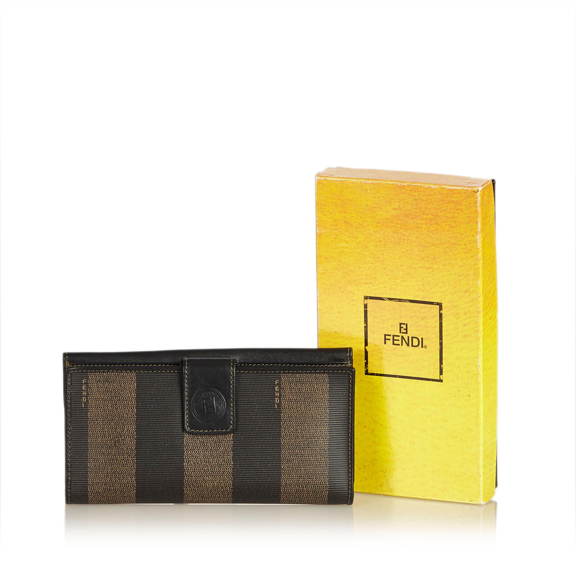 Fendi Brown  with Black PVC Plastic Pequin Long Wallet Italy w/ Box 6