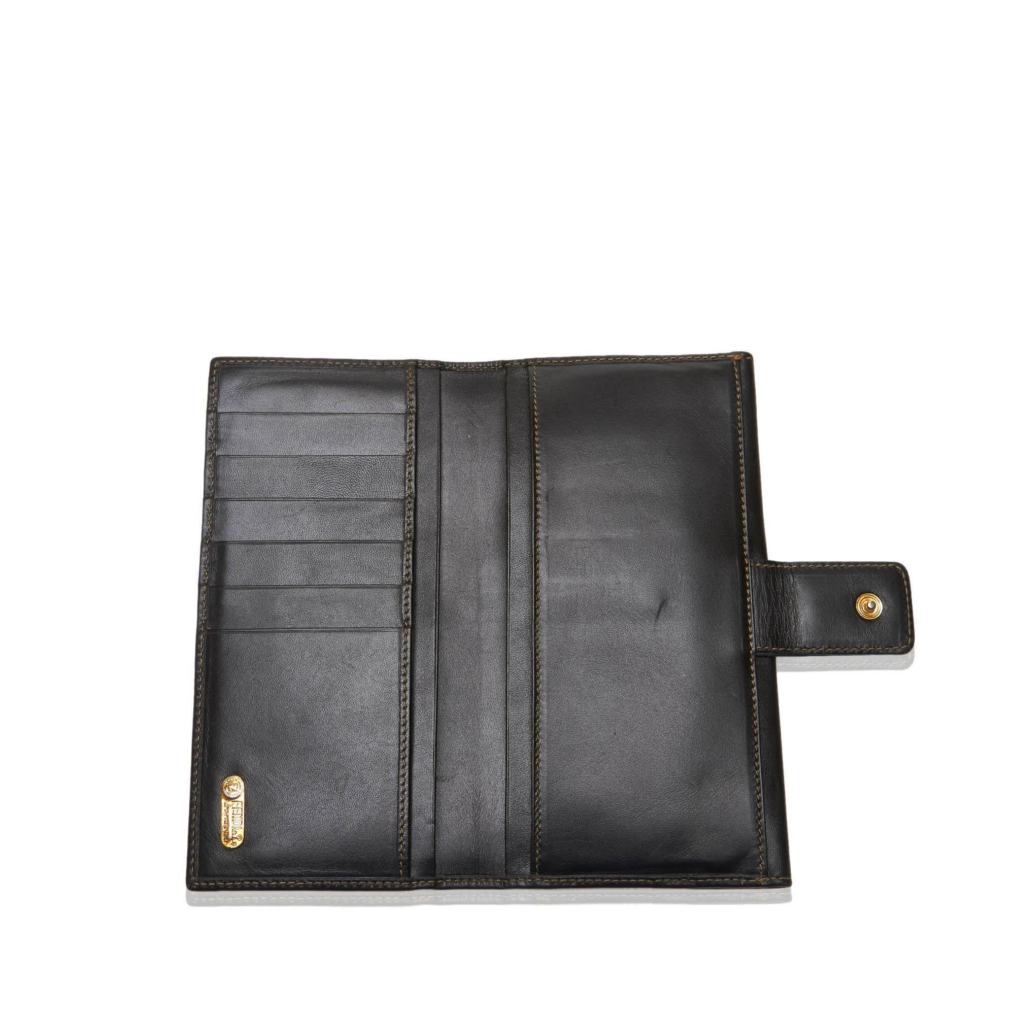 Fendi Brown  with Black PVC Plastic Pequin Long Wallet Italy w/ Box 5