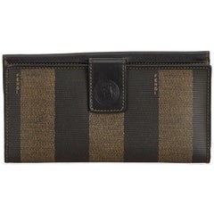 Fendi Brown with Black PVC Plastic Pequin Long Wallet Italy w/ Box