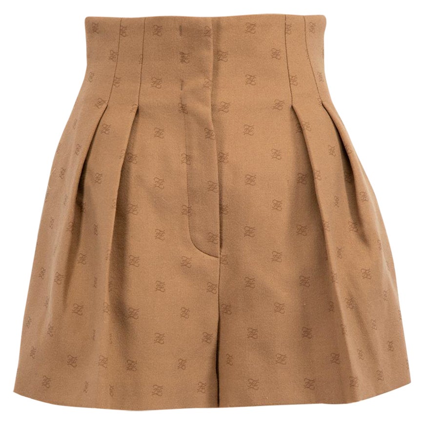 Pantaloncini Fendi in lana marrone FF Karligraphy Jacquard taglia S in vendita