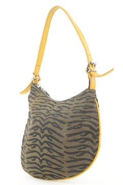 Fendi Brown x Yellow Zebra Zucca Ostrik Bag Kidney Hobo Bag 1ff113