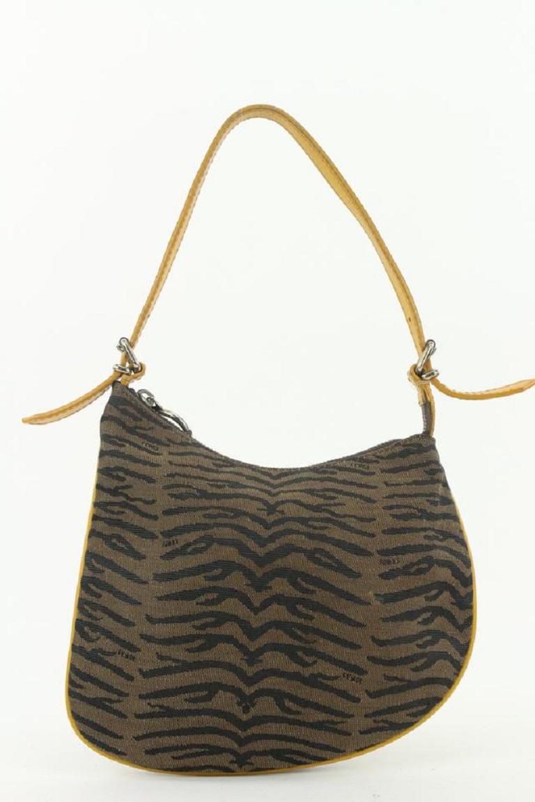 Fendi Brown x Yellow Zebra Zucca Ostrik Bag Kidney Hobo Bag 1ff113
